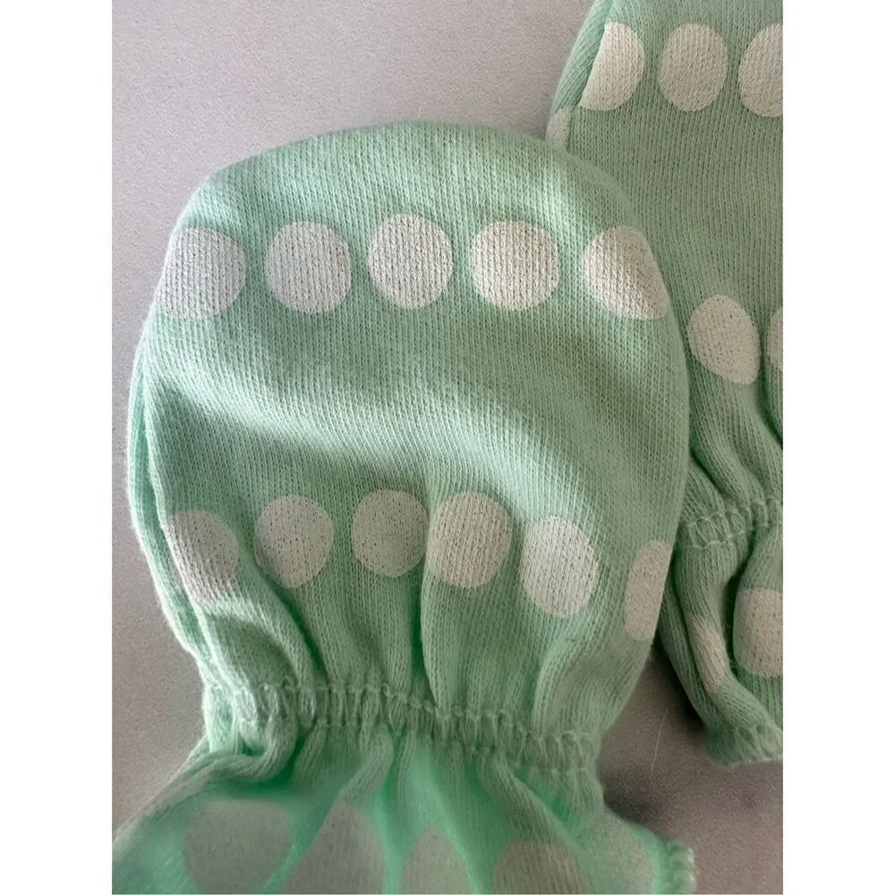 Baby girl mittens cotton set of 2 floral mint green